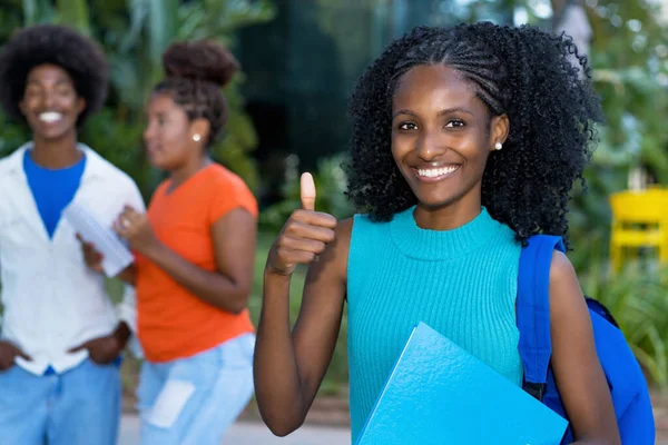 Successful African American Female Student Group Black Young Adults Outdoors — Stock Photo, Image