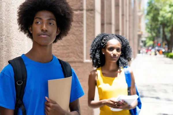 Pensando Africano Americano Studente Maschio Con Nero Studentessa Background All — Foto Stock