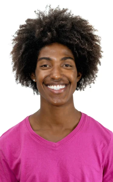 Paszport Zdjęcie Śmiać Młody Dorosły Czarny Człowiek Kręconymi Włosami Odizolowany — Zdjęcie stockowe