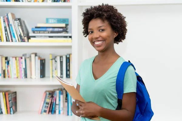 Portrait African American Female Student Backpack Paperwork Library University — Stock Photo, Image