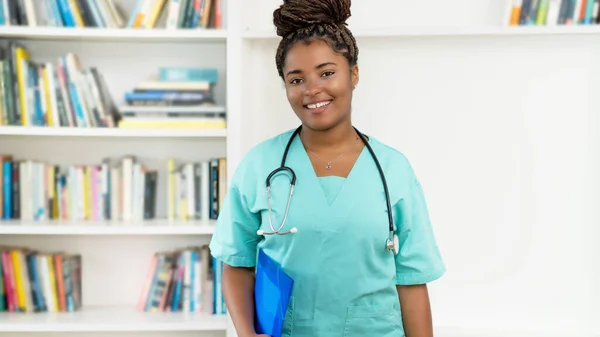 Young African American Female Nurse Medical Student Office Hospital — Stock Photo, Image