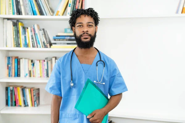 Serious African American Male Nurse Beard Work — Stock Photo, Image