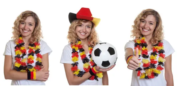 Collection Blonde German Female Soccer Fan Isolated White Background Cut lizenzfreie Stockfotos
