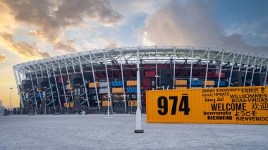 Doha, Katar - Eylül 09.2022: Katar 'daki 974 konteyner stadyumu