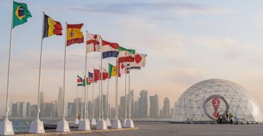 Doha, Qatar- July 03, 2022 : FIFA World Cup Qatar 2022 Official Countdown Clock at the corniche