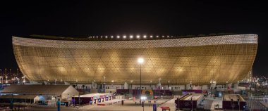 Doha, Katar - Eylül 09.2022: Lusail Iconic Stadyumu veya Lusail Stadyumu Katar 'ın başkenti Lusail' de bulunan bir futbol stadyumu..