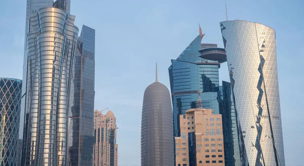 Doha Qatar Marzo 2022 Catar Skyline Durante Puesta Del Sol — Foto de Stock