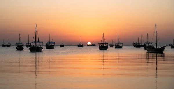 stock image Arab traditional dhows in the shore during the sunrise in Qatar