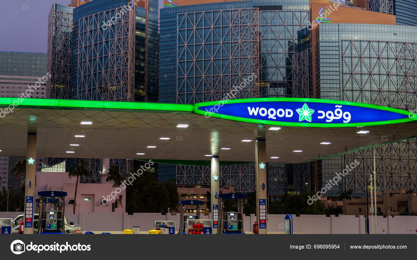 Doha Qatar December 2023 Woqod Fuel Station Qatar Qatar Energy Stock
