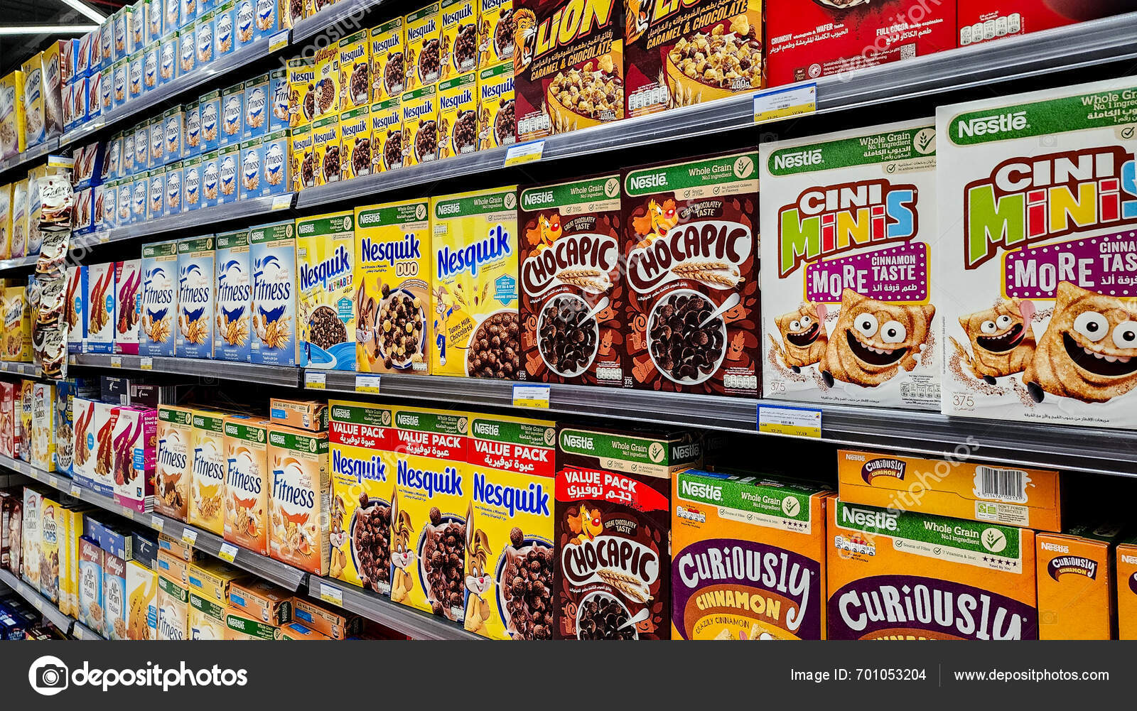 Doha Qatar February 2024 Various Corn Flakes Brands Shelf Supermarket