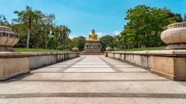 Colombo, Sri Lanka - 20 Ocak 2025: Viharamahadevi Parkı 'ndaki Buda heykelinin huzurlu manzarası, şehrin kalbinde kültürel mirası sembolize eden yeşil bir alan