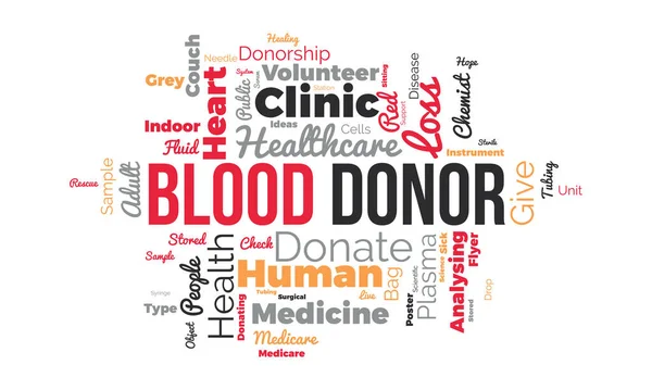 Blood Donor Παγκόσμιο Σύννεφο Φόντο Ευαισθητοποίηση Υγείας Σχεδιασμός Εικονογράφησης Διανύσματος — Διανυσματικό Αρχείο