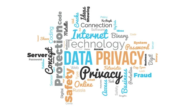 Privacidad Datos Mundo Nube Fondo Conocimiento Tecnología Seguridad Concepto Diseño — Vector de stock