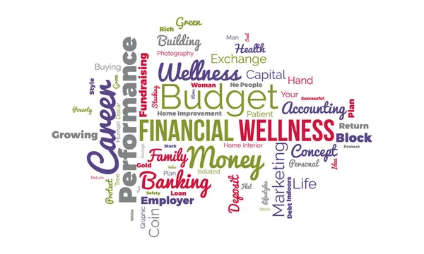 Financial Wellness Världen Moln Bakgrund Livsstilsmedvetenhet Vektor Illustration Design Koncept — Stock vektor