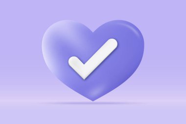 Açık mavi arkaplanda 3D işaret başarı simgesi izole edildi. Gerçekçi aşk işareti işaretleme, işaretleme, kabul et, kabul et 3D vektör sunumu.