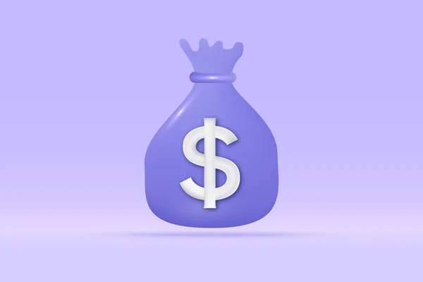Εικονίδιο Δολάριο Τσάντα Χρήματα Απομονωμένο Γαλάζιο Φόντο Ρεαλιστική Αποταμίευση Χρημάτων — Διανυσματικό Αρχείο