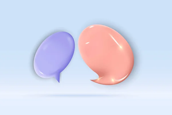 3D语音泡沫紫色和橙色符号被淡蓝色背景隔离 现实的社交媒体聊天3D矢量渲染示例 — 图库矢量图片