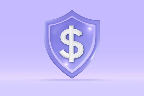 Money Dollar Icon Isolated Light Blue Background Realistic Shield Money — Stock Vector