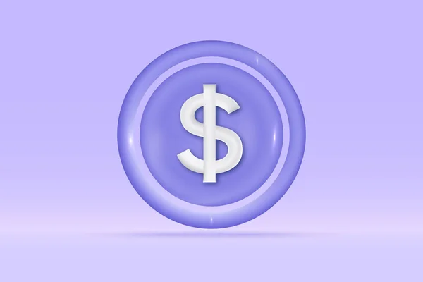 3Dお金ドルのアイコンライトブルーの背景に隔離されています 現実的な円のお金の節約 予算の概念3Dベクトルレンダリングイラスト — ストックベクタ