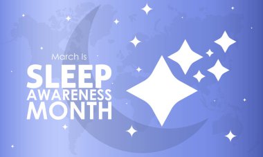 National Sleep Awareness Month. Consider of your well-being impact concept banner, template, card, background observed on March