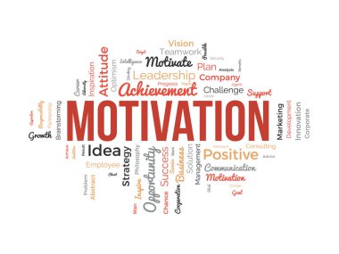 Motivasyon için kelime bulutu kavramı. Olumlu ilham verici tutum başarı için daha iyi bir fırsat olabilir. vektör illüstrasyonu.