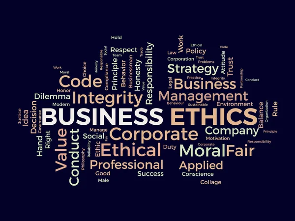 용어는 비즈니스 윤리를 개념을 어둡게 기업의 정직성 기업의 도덕적 가치의 — 스톡 벡터