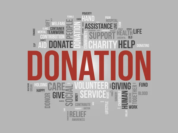 Concepto Fondo Nube Palabras Para Donación Apoyo Caridad Ayuda Contribución — Archivo Imágenes Vectoriales