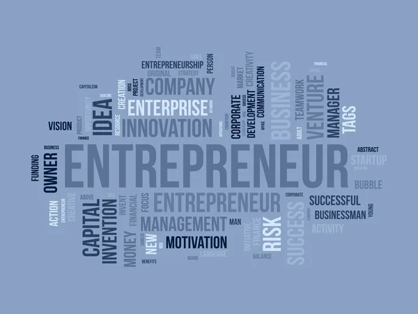 起業家のためのワードクラウドの背景概念 経営管理 財務の成功と創造的な開発 リーダーシップのアイデアのスタートアップビジョン ベクターイラスト — ストックベクタ