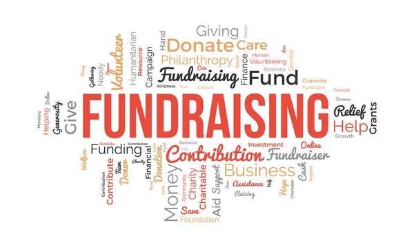 Concepto Fondo Word Cloud Para Recaudación Fondos Financiación Caridad Apoyo — Archivo Imágenes Vectoriales
