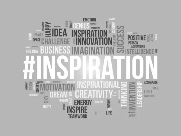 インスピレーションのためのワードクラウドの背景概念 創造的な革新 ビジネスビジョンの知性の想像力のアイデア ベクターイラスト — ストックベクタ
