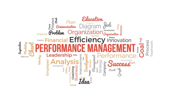 Word Cloud Hintergrundkonzept Für Performance Management Mitarbeiterengagement Fortschrittsstrategie Des Business — Stockvektor