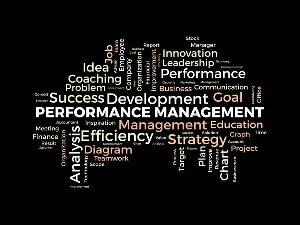 Word Cloud Achtergrond Concept Voor Performance Management Werknemer Commitment Voortgangsstrategie — Stockvector