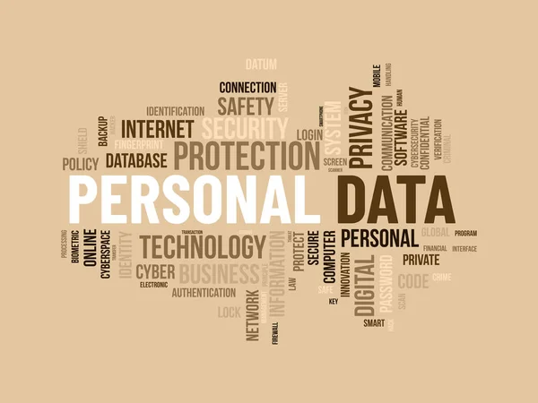 Concepto Fondo Word Cloud Para Datos Personales Política Protección Seguridad — Vector de stock