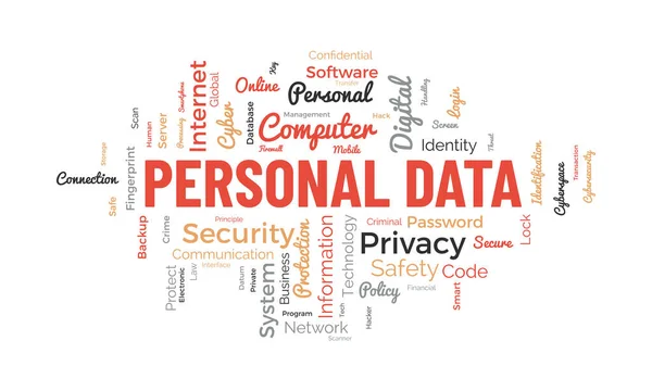 Concepto Fondo Word Cloud Para Datos Personales Política Protección Seguridad — Vector de stock
