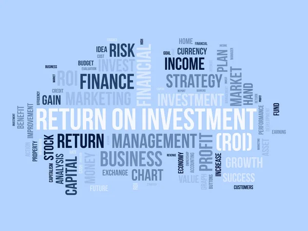 投資収益率 Roi のためのワードクラウドの背景概念 営業利益の実績 営業利益の計画 — ストックベクタ