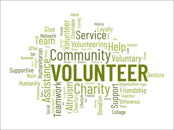 Concepto Fondo Nube Palabras Para Voluntarios Apoyo Caridad Trabajo Ayuda — Archivo Imágenes Vectoriales