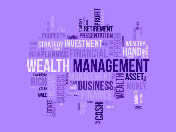 Word Cloud Bakgrund Koncept För Wealth Management Finansiella Investeringar Inkomstplanens — Stock vektor