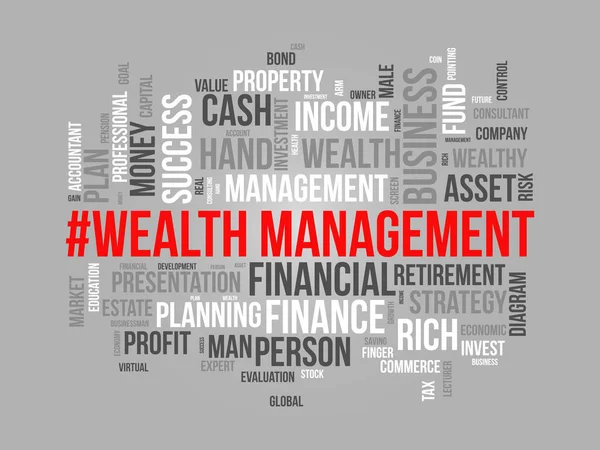 Word Cloud Bakgrund Koncept För Wealth Management Finansiella Investeringar Inkomstplanens — Stock vektor