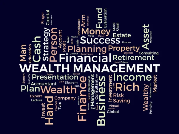 Word Cloud Background Concept Wealth Management Financial Investment Income Plan — Stock Vector