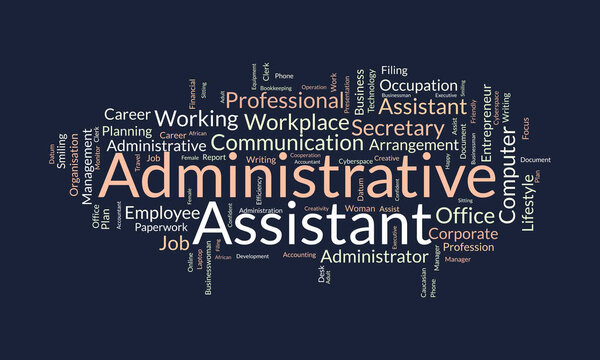 Концепция облачного фона Word для помощника администратора. Бизнес-презентация, карьерное планирование работы профессионального ассистента. векторная иллюстрация.