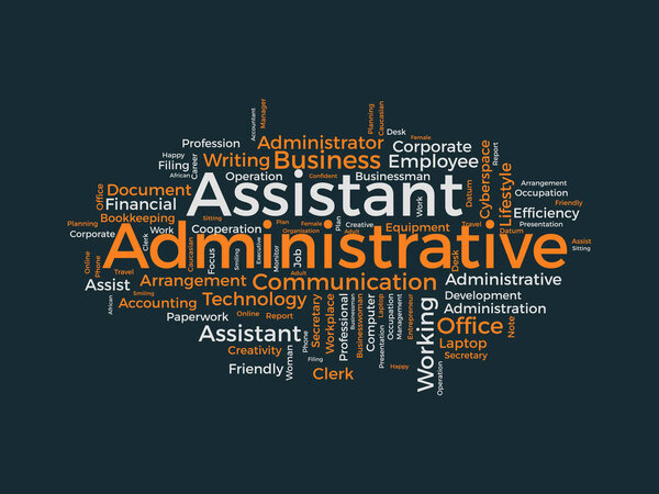 Концепция облачного фона Word для помощника администратора. Бизнес-презентация, карьерное планирование работы профессионального ассистента. векторная иллюстрация.