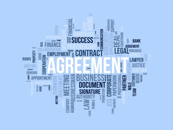 Koncepcja Chmury Słów Dla Porozumienia Dokument Umowy Korporacyjnej Współpraca Prawna — Wektor stockowy