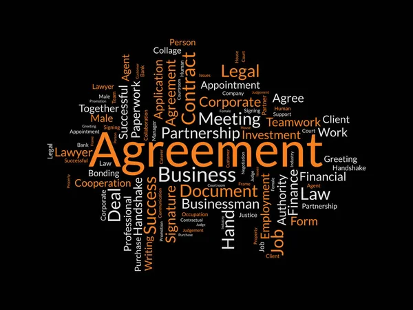Έννοια Συννέφου Λέξεων Για Συμφωνία Έγγραφο Εταιρικής Σύμβασης Νομική Επιχειρηματική — Διανυσματικό Αρχείο