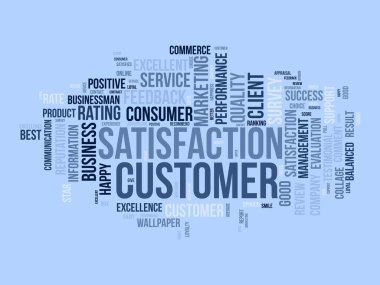 Müşteri memnuniyeti için kelime bulutu kavramı. Müşteri hizmeti, performans değerlendirmesinin kalite değerlendirmesi. vektör illüstrasyonu.