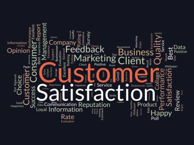 Müşteri memnuniyeti için kelime bulutu kavramı. Müşteri hizmeti, performans değerlendirmesinin kalite değerlendirmesi. vektör illüstrasyonu.