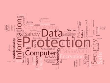 Data koruması için kelime bulutu konsepti. Dijital güvenlik, ağ teknolojisi siber bulut güvenliğini şifreleme. vektör illüstrasyonu.