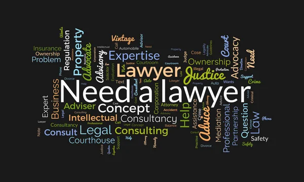 Avukat Lazım Için Kelime Bulutu Konsepti Avukatlık Uzmanlığı Için Hukuk — Stok Vektör