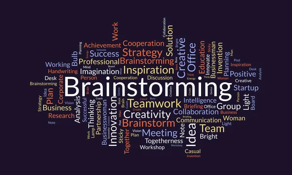 용어는 Brainstorming 개념을 어둡게 창조적 브레인스토밍 아이디어 사업적 일러스트 — 스톡 벡터