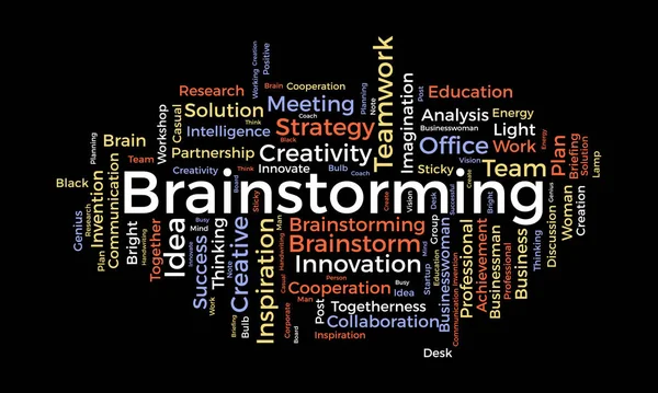 용어는 Brainstorming 개념을 어둡게 창조적 브레인스토밍 아이디어 사업적 일러스트 — 스톡 벡터