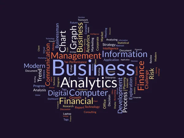 ビジネス分析のためのWordクラウドの背景概念 金融情報分析はビジネスの成功を成長させることができる ベクターイラスト — ストックベクタ